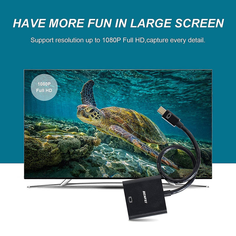 Mini DisplayPort to VGA, Benfei Mini DP Display Port to VGA (Thunderbolt Compatible) Male to Female Adapter Compatible for ThinkPad SurfacePro PC 1 PACK
