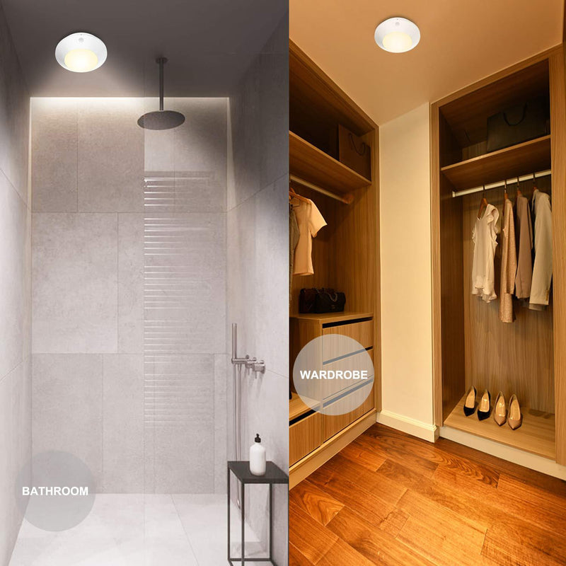 BIGLIGHT Wireless Battery Operated Motion Sensor LED Ceiling Light, Motion Light for Shower Hallway Pantry Stairway Closet Entrance Hall Corridor Bathroom Shed, 250 Lumens, 5 Inch, Warm White 1 Pack