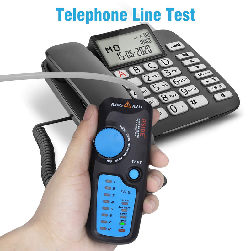 Bside Network Cable Tester RJ45 RJ11 Wire Tracker Telephone Line Tester LAN TV Electric Line Finder Toner Network Cable Collation Continuity Checker with Flashlight FWT81
