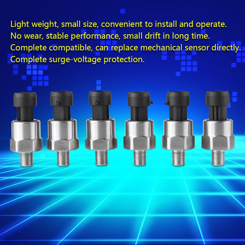 Pressure Transducer 100 PSI 1/8" NPT Thread Stainless Steel Pressure Transducer Sender Sensor for Oil Fuel Air Water 100PSI