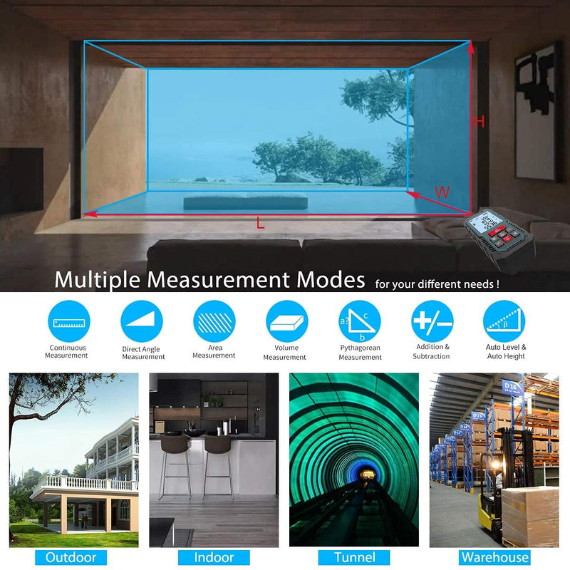 Laser Measure Device, MiLESEEY 229ft Digital Laser Tape Measure with Upgrade Electronic Angle Sensor, ±2mm Accuracy, Area Measurement,Volume and Pythagoras, 2" LCD Backlit,Mute, Battery Included