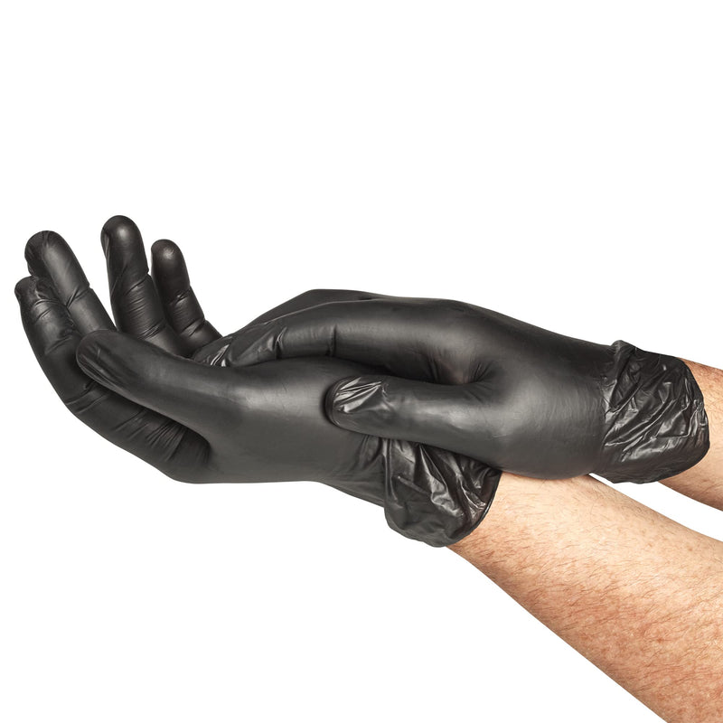Spontex Extra Black disposable gloves made of vinyl, powder-free and latex-free, versatile, in a practical dispenser box, size L, pack of 100, black