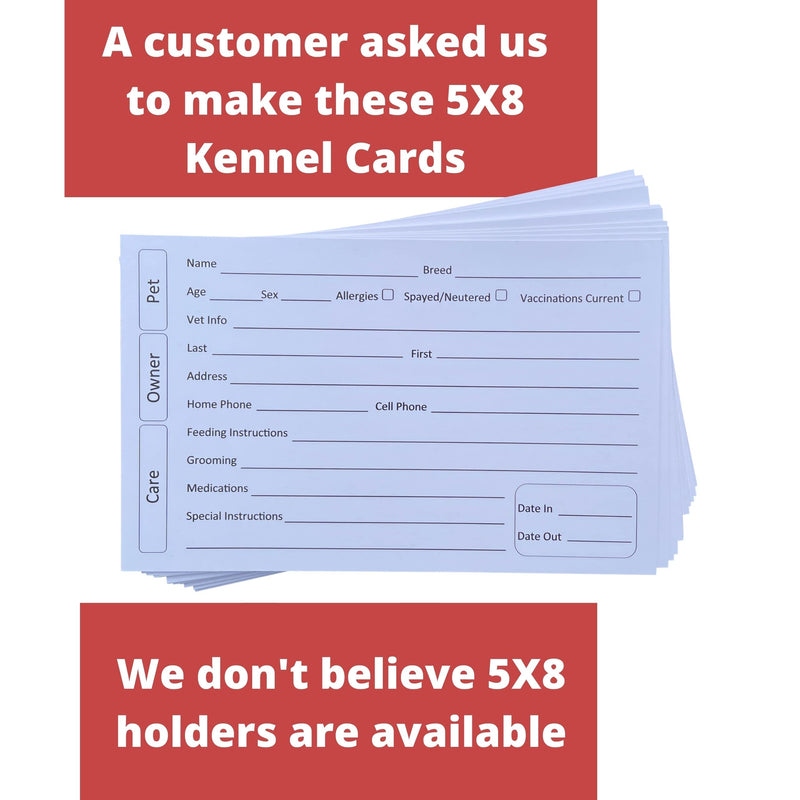 Kennel Cards (5X8 Inches, 100 Pack) for kennels, Shelters, Veterinarians, vets and Groomers