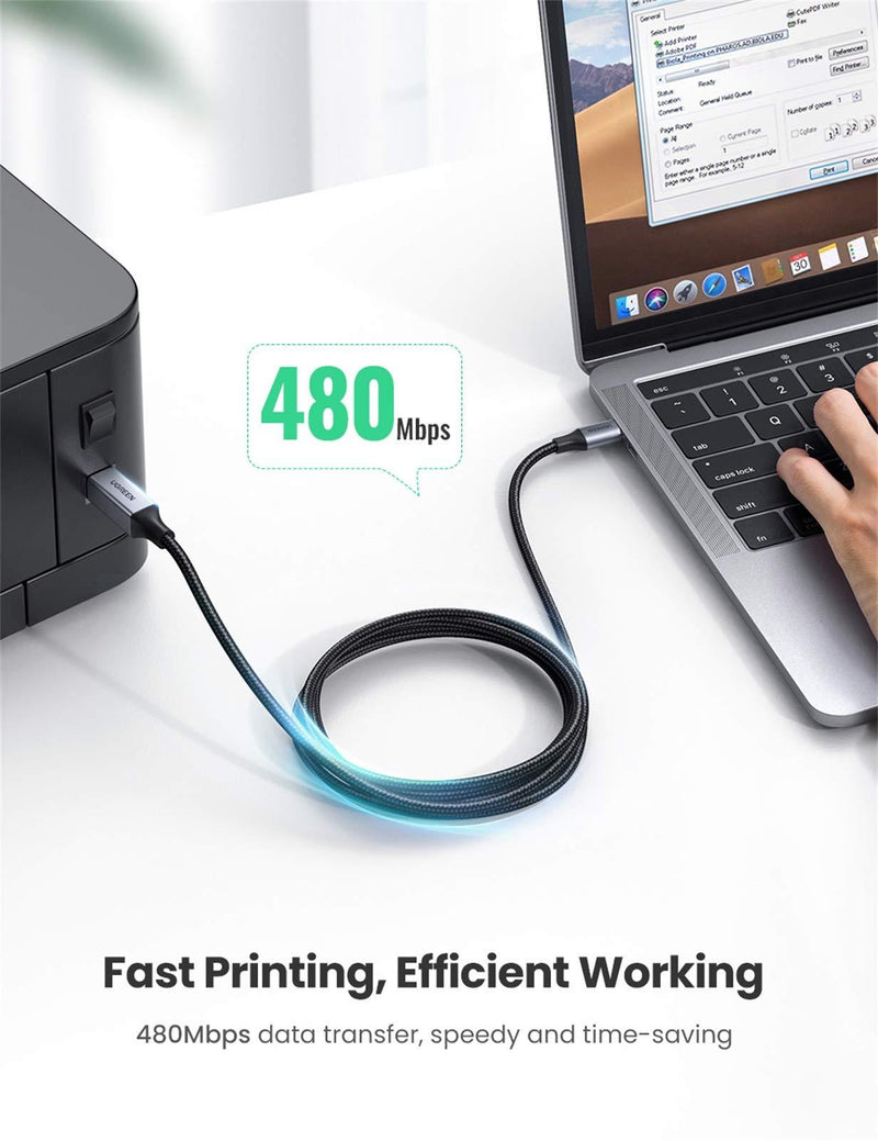 UGREEN USB C to USB B 2.0 Printer Cable Braided Printer Scanner Cord Compatible with Epson, MacBook Pro, HP, Canon, Brother, Samsung Printers and More 3FT