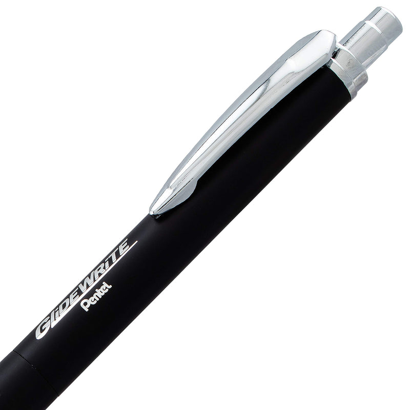 Pentel GlideWrite Executive Ballpoint Pen, (1.0mm) Medium line, Black Metal Barrel, Black Ink (BX970ABP) Black Barrel 1 Pack