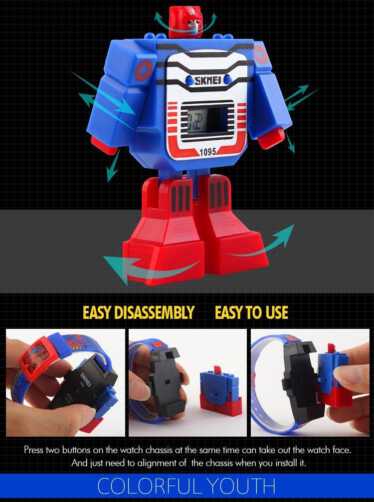 Fanmis Kids LED Digital Cartoon Sports Robot Transformation Toys Boys Wrist Watch Blue