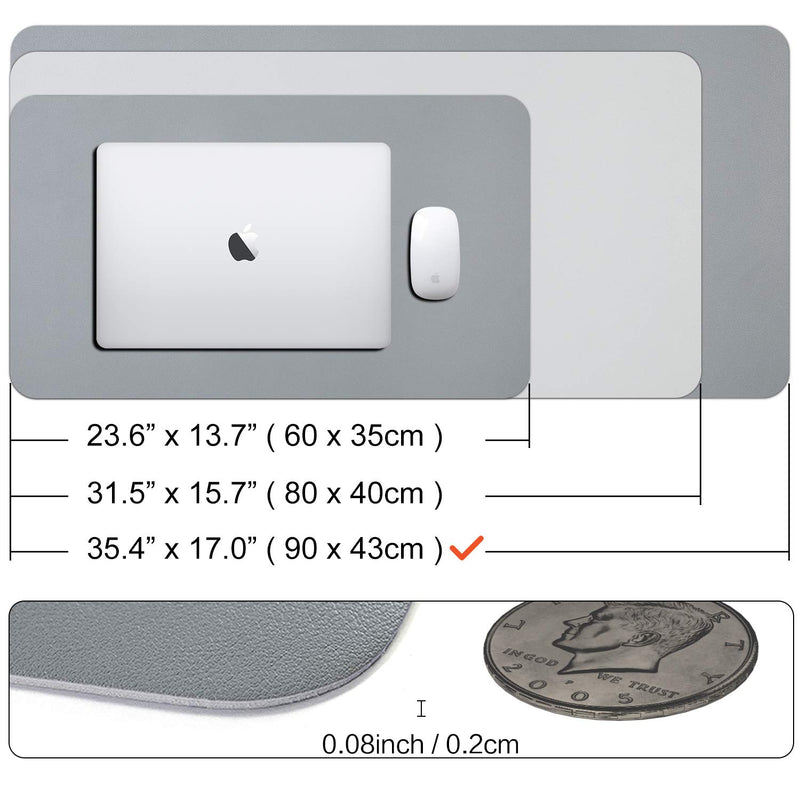 WAYBER Dual Sided Leather Desk Pad (35.4 x 17), Waterproof Office Desk Mat, PU Mouse Pad, Desk Cover Protector, Desk Writing Mat for Office/Home/Work/Cubicle (Gray/Silver) Gray/Silver 35.4" x 17"