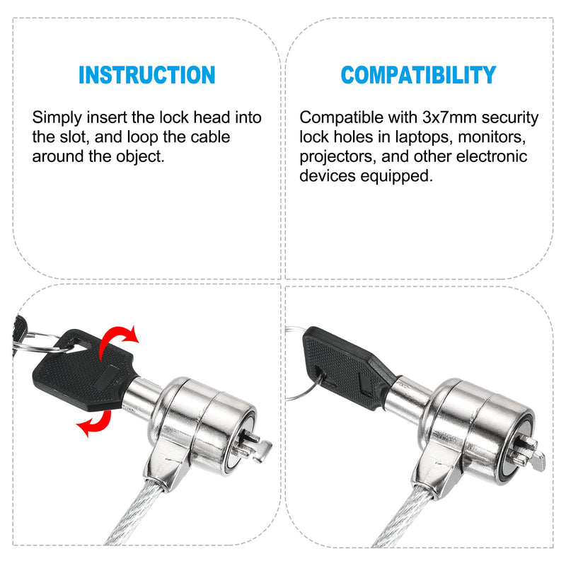 PATIKIL Laptop Cable Lock 4 Ft Security Cable, Hardware Anti Theft Lock with 2 Keys for Computer Monitors Notebook Other Devices, Silver 1 1.2m