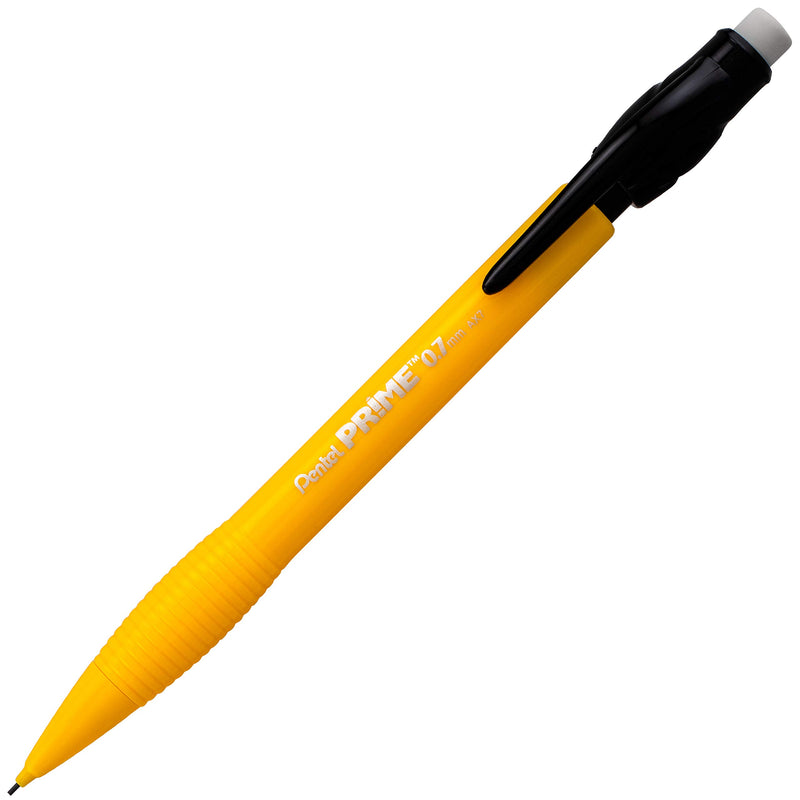 Pentel Prime Mechanical Pencil 0.7mm, Yellow Barrel, Box of 12 (AX7G) Black 12 Pack