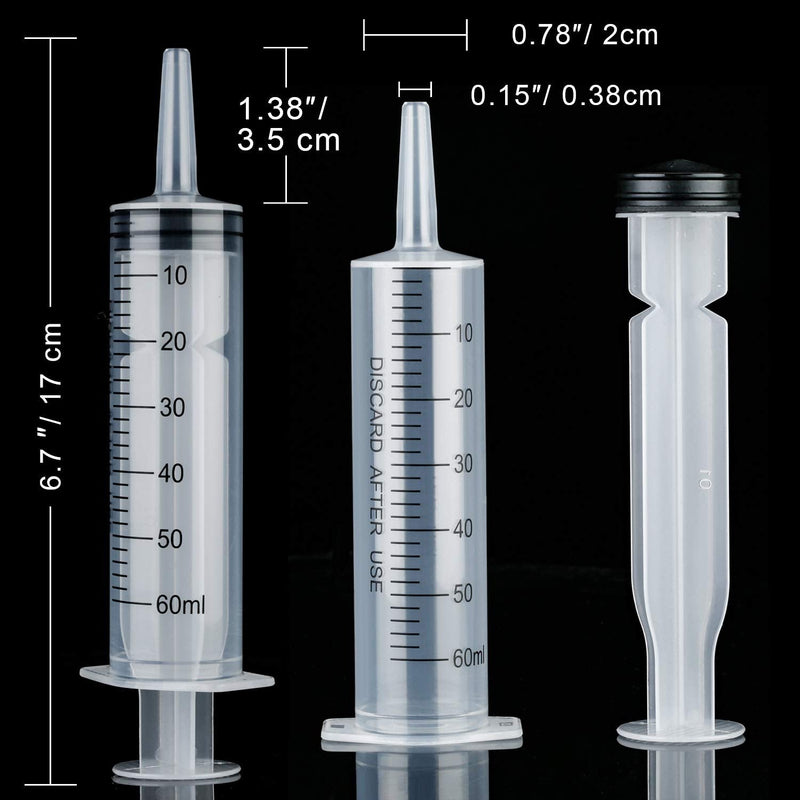 10 Pack Plastic Syringe Liquid Measuring Syringes Without Needle for Epoxy Resin, Craft, Scientific Labs, Feeding Pets Animals, Oil or Glue Applicator (60 ML) 60 ML