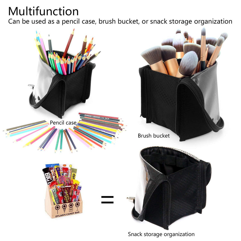 Makeup Brush Organzier Bag,High Capacity Portable Stand-Up Makeup Brush Holder,Professional Artist Makeup Brush Sets Case Waterproof Dust-proof Makeup Brush Cup 1Black Small (Pack of 1)