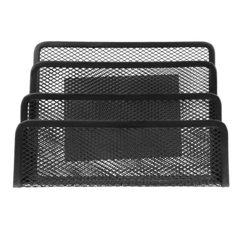 3-Slot Metal Mesh File Rack Desktop Collection Heavy Duty Stacking Sorter Paper Magazine Mail Bill Document Book Organizer Holder Decor for Office Home School, Black 3 Slots File Holder