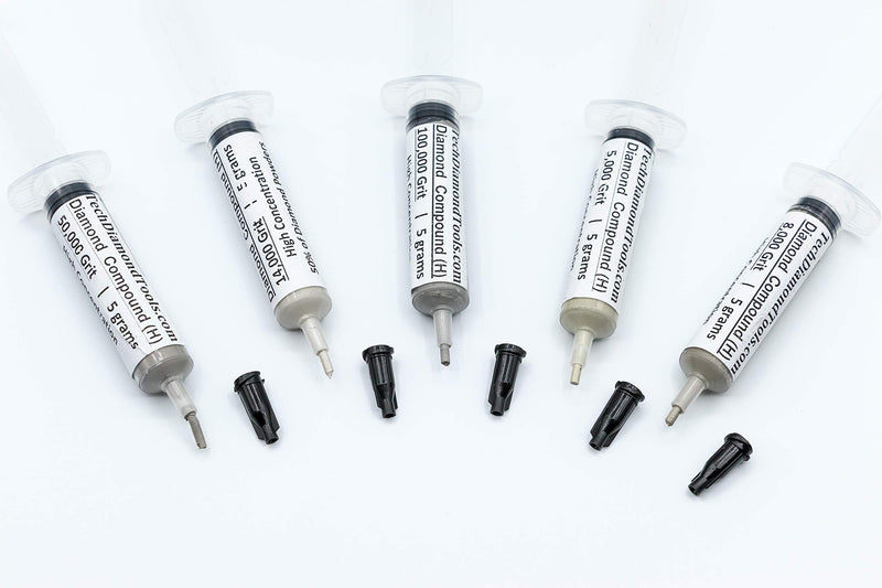 TechDiamondTools Set of 5 Diamond Compound Polishing Paste 5000 8000 14000 50000 100000 Grit for Marble Glass Metal Rock Jewelry Resin Silver Gemstone with High Concentration Diamond Powder USA Made 100000 50000 14000 8000 5000 grit