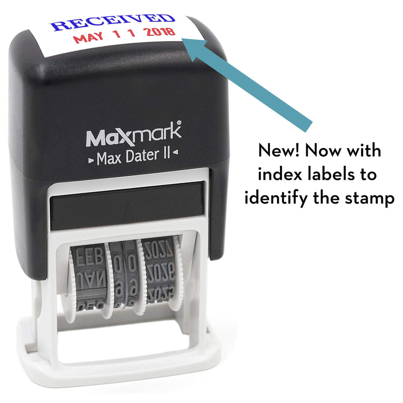 MaxMark Self-Inking Rubber Date Office Stamp with Received Phrase Blue Ink & Date RED Ink (Max Dater II), 12-Year Band