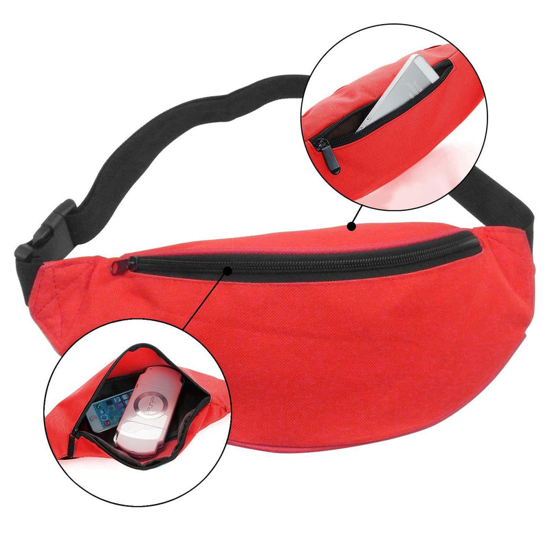 INNOLIFE Unisex Men Women Fashion Sporty Multi-Purpose 2-Zipper Waist Belt Bag Fanny Pack Adjustable Strap for Sport Hiking Traveling Passport Wallet 3pcs Black Purple Red
