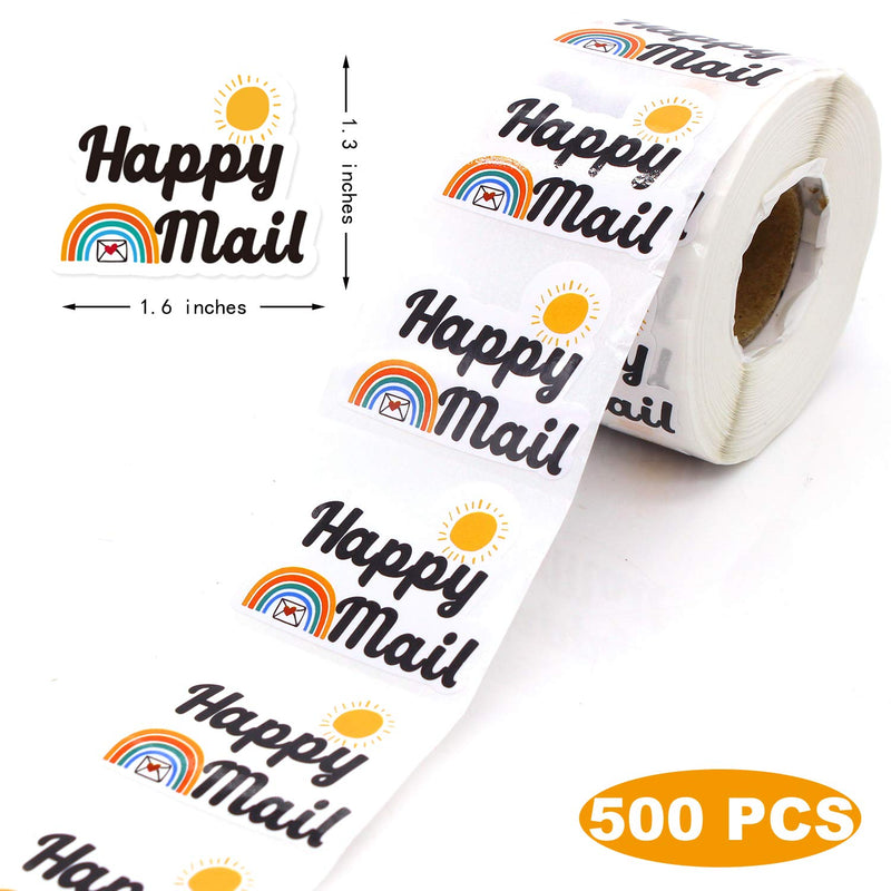 Muminglong 1.5 Inch Happy Mail with Sun and Rainbow Stickers, Small Shop Stickers, Thank You Sticker,Small Business, Packaging Sticker, 500 PCS