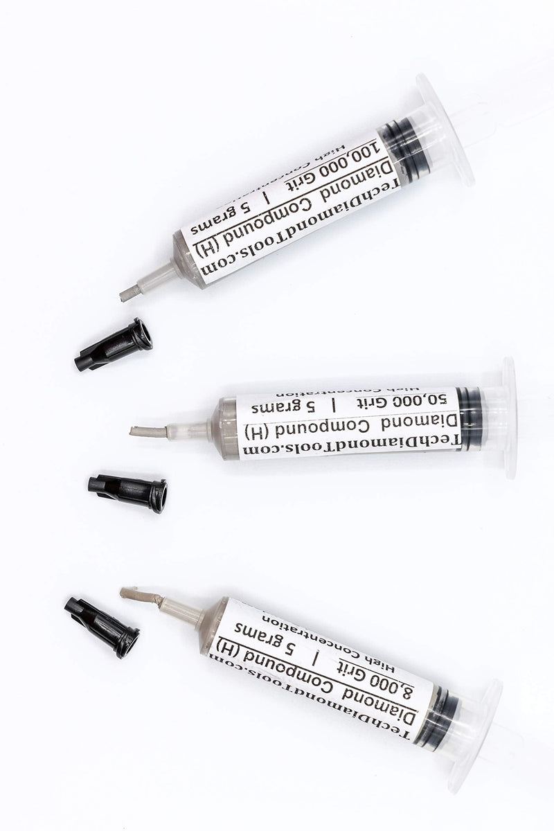 TechDiamondTools Kit of 3 Diamond Polishing Compound Polishing Paste 8000 50000 100000 Grit for Marble Glass Metal Rock Jewelry Resin Silver Gemstone with High Concentration of Diamond Powder USA Made 100000 50000 8000 grit