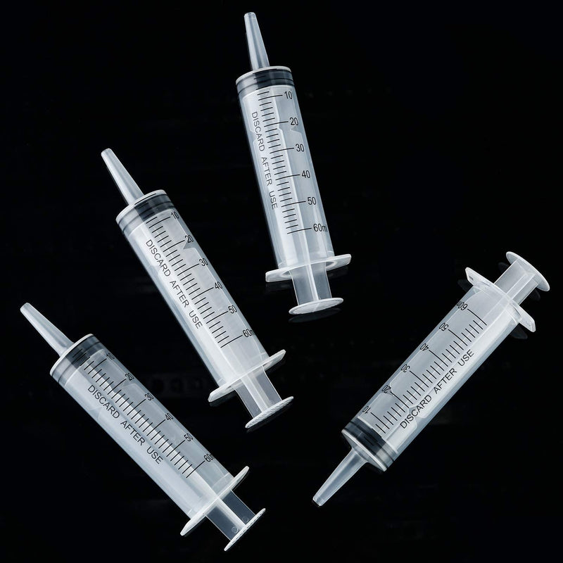 10 Pack Plastic Syringe Liquid Measuring Syringes Without Needle for Epoxy Resin, Craft, Scientific Labs, Feeding Pets Animals, Oil or Glue Applicator (60 ML) 60 ML