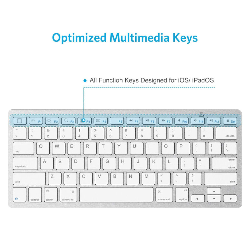 OMOTON Ultra-Slim Bluetooth Keyboard Compatible with iPad 10.2(8th/ 7th Generation)/ 9.7, iPad Air 4th Generation, iPad Pro 11/12.9, iPad Mini, and More Bluetooth Enabled Devices, White