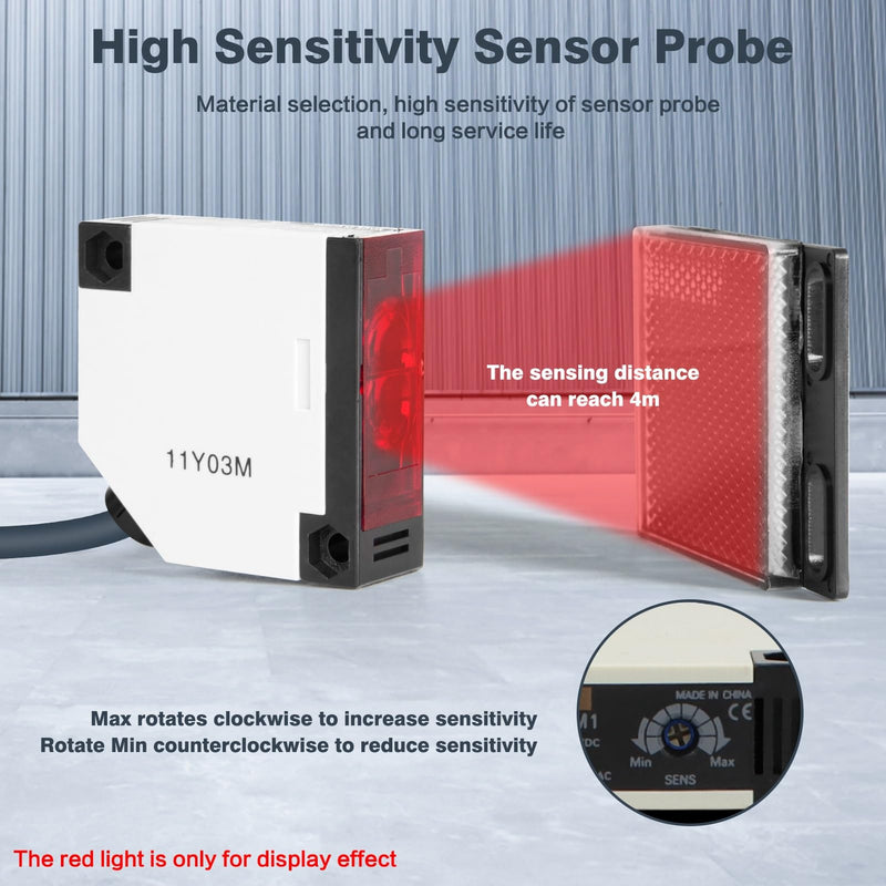 Jadeshay Photoelectric Sensor Switch, Photoelectric Beam Sensor E3JK-R4M1 Reflector Photoelectric Switch AC 90-250V 3A Sensor for Photoelectric Switch E3JK-R4M1Induction Distance 4M