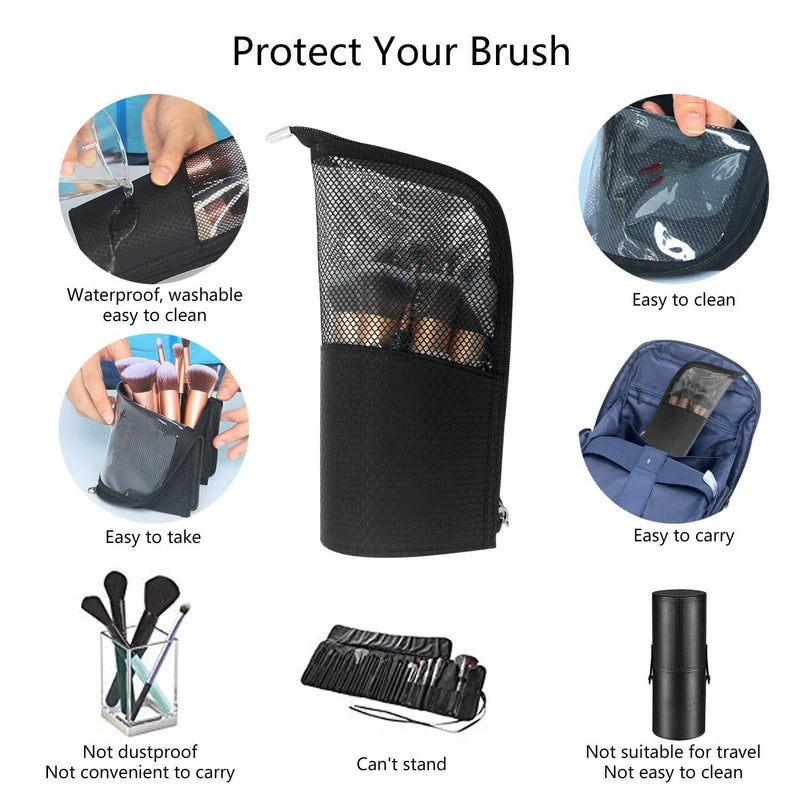 Makeup Brush Organzier Bag,High Capacity Portable Stand-Up Makeup Brush Holder,Professional Artist Makeup Brush Sets Case Waterproof Dust-proof Makeup Brush Cup 1Black Small (Pack of 1)