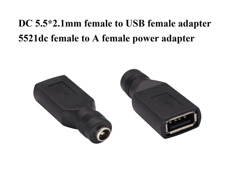 AAOTOKK USB 2.0 A Female to DC 5.5x2.1mm DC Connector Charge Barrel Jack Power Adapter USB 5V Connector, (Max 2.5 Ampere Power Adapter) for DC or USB Charging Device (2Pack-USB A) USB A