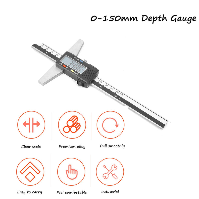 0-150 mm digital depth gauge, 0.01 mm high-precision stainless steel digital depth caliper with mm/inch measuring system