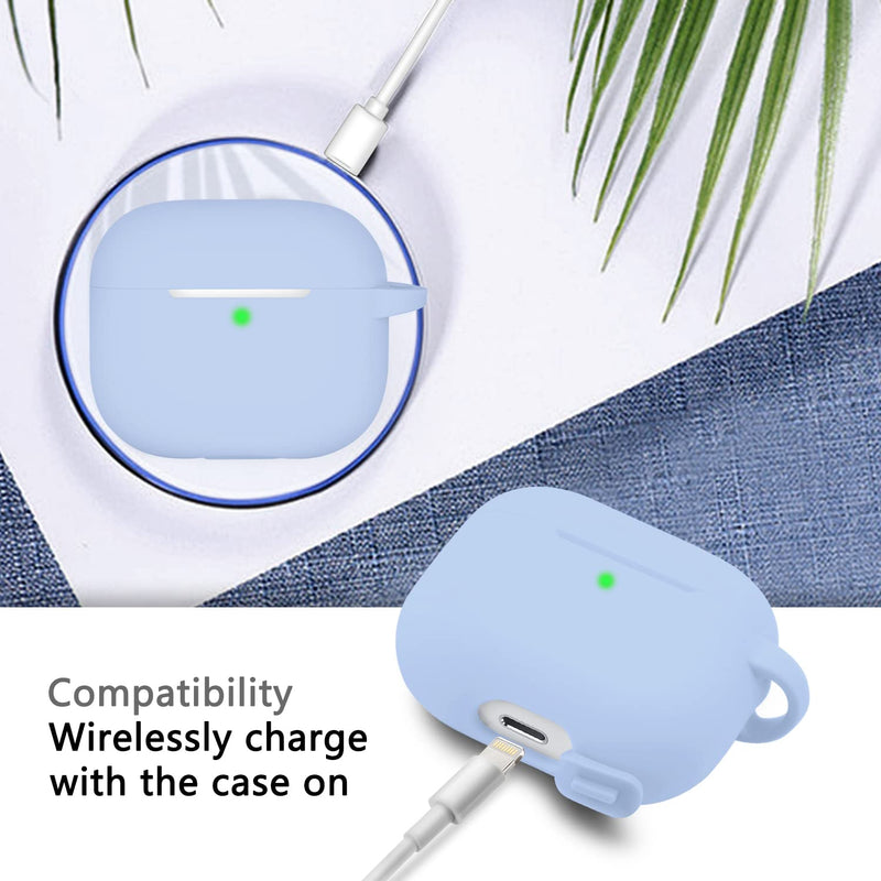 MHYALUDO AirPods 3 Case Cover, Soft Silicone Protective Case Skin for Airpods 3rd Generation 2021 Charging Case with Keychainï¼ŒFront LED Visible-Sky Blue B1-Sky blue