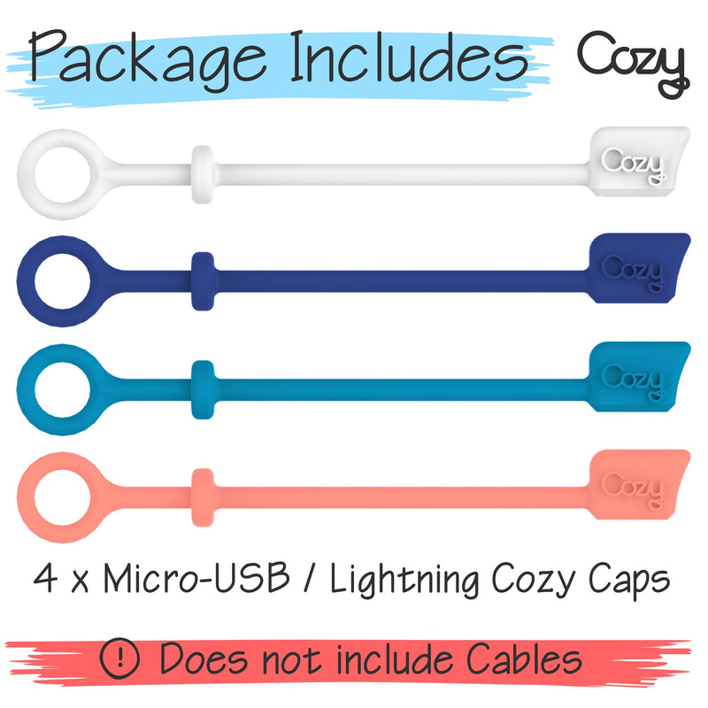 Cozy USB Caps for Micro USB Cable & Apple Charging Cables with Dust Protection, Protects During Travel, Portable, Designed by Cozy (Lightning/Micro USB - Multi Color) Lightning/Micro USB - Multi Color