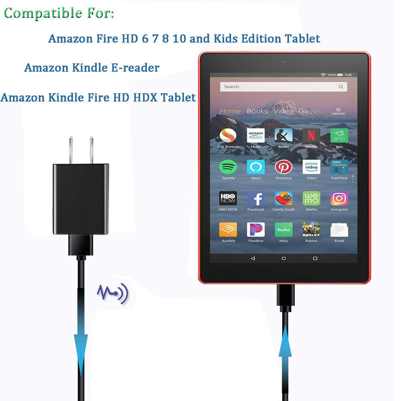 Kindle Fire Charger [UL Listed] Compatible for Amazon Kindle Fire 7 HD 6 7 8 10 Tablet and Fire 8 10 Plus,Kids Pro,Kids Edition Kindle Fire HD HDX 7” 8.9” with 5FT Charging Cord