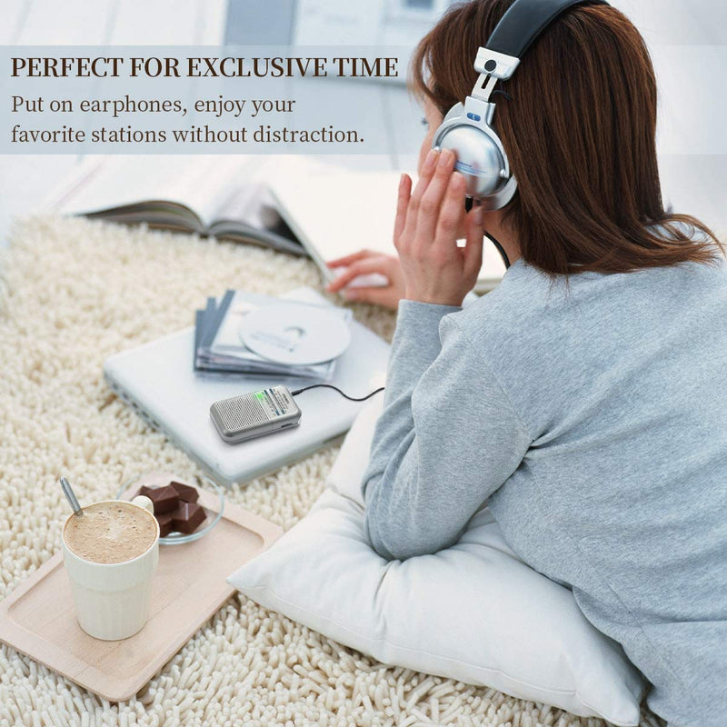 PRUNUS Pocket Radios Portable AM FM Small Walkman Radio with Best Reception, 2 AAA Battery Operated Transistor Radio with Headphone Jack & Speaker for Walk/Jogging/Gym/Camping Silver