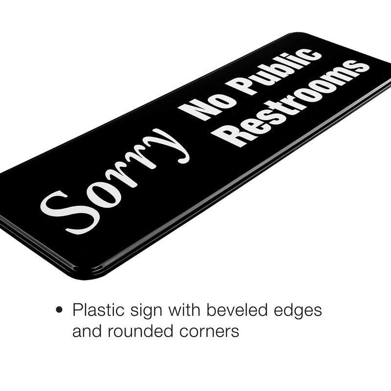 Sorry No Public Restroom Sign: Easy to Mount Informative Plastic Sign with Symbols 9x3, Pack of 3 (Black)