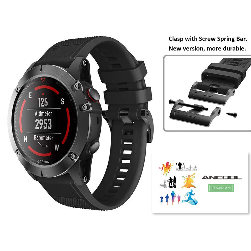 ANCOOL Compatible with Fenix 5 Band Easy Fit 22mm Width Soft Silicone Watch Bands Replacement for Approach S62/Quatix 6/Fenix 5 Plus/Fenix 6/Fenix 6 Pro/Fenix 7 Smartwatch (Black) Black