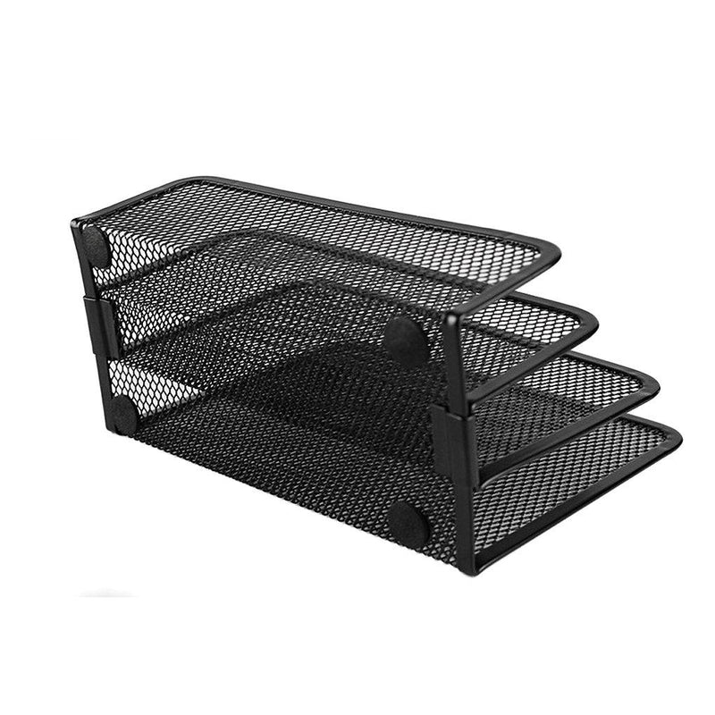 3-Slot Metal Mesh File Rack Desktop Collection Heavy Duty Stacking Sorter Paper Magazine Mail Bill Document Book Organizer Holder Decor for Office Home School, Black 3 Slots File Holder