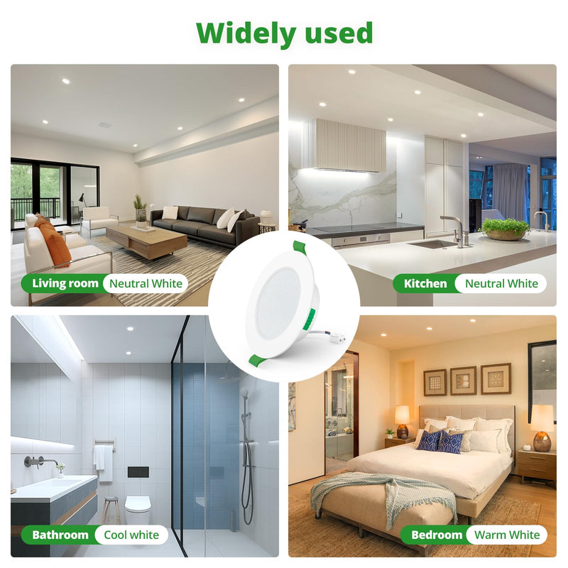 HOMEOW LED recessed spotlight 230V flat 7W 600LM, dimmable LED spots warm white 2700K neutral white 4000K cold white 6000K, IP44 recessed lights for the bathroom, 75-90MM hole size, set of 12