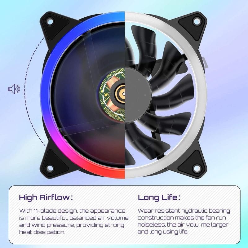 upHere Computer Case Fan 120mm LED Silent Fan for Computer Cases, CPU Coolers, and Radiators Ultra Quiet,Triple Pack Colorful Case Fan,F03