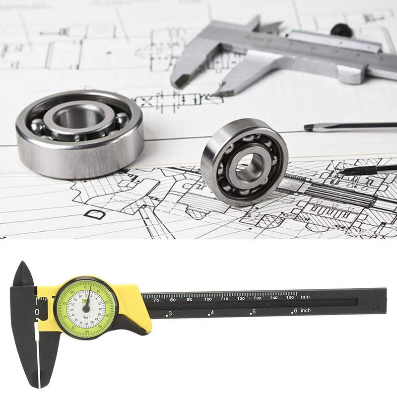 Wear Resistance Dial Caliper, 0-150mm Quickly and Correctly Measure Caliper Measuring Tool, for Roofessional Measure Tool(Yellow (English)) Yellow (English)