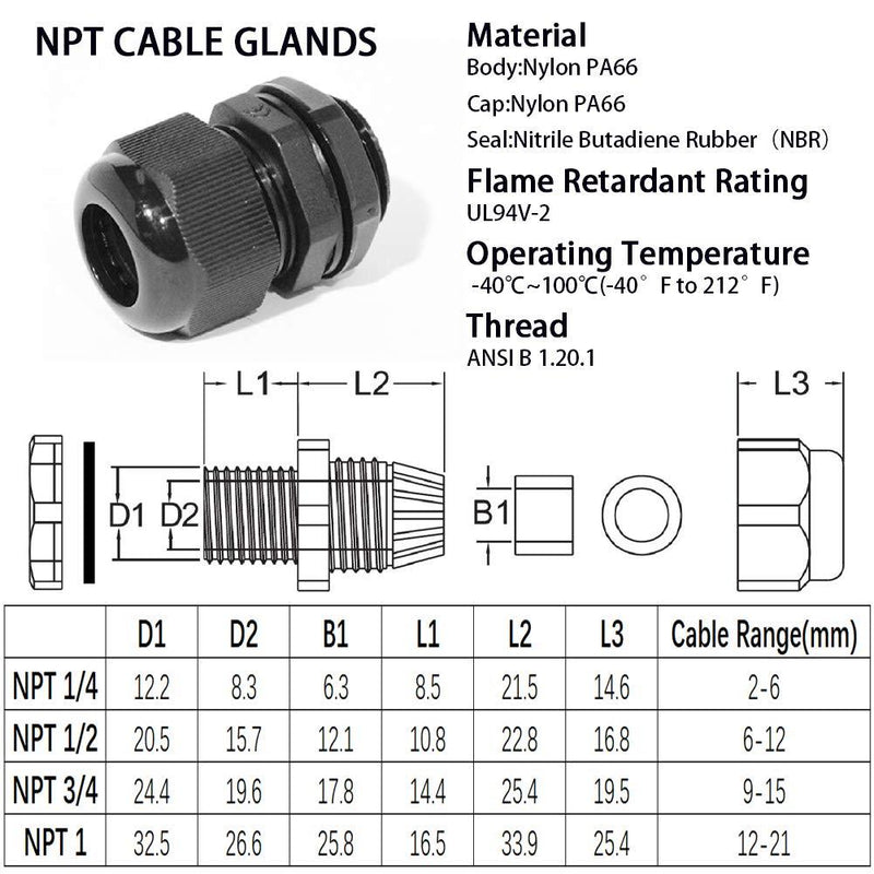 PENGLIN NPT1" Nylon Cable Glands, IP68 Waterproof Strain Relief Cord Connector, Black (1 Inch (8-Pack)) 1 Inch (8-Pack)