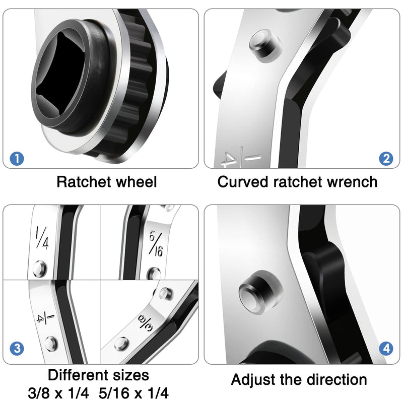 Hvac Service Wrench Refrigeration Service Wrench Set, 3/8 to 1/4, 5/16 x 1/4, Ratchet Wrench Refrigeration Tool Set Air Conditioner Valve with Hexagon Bit Adapter Kit for Equipment Repair