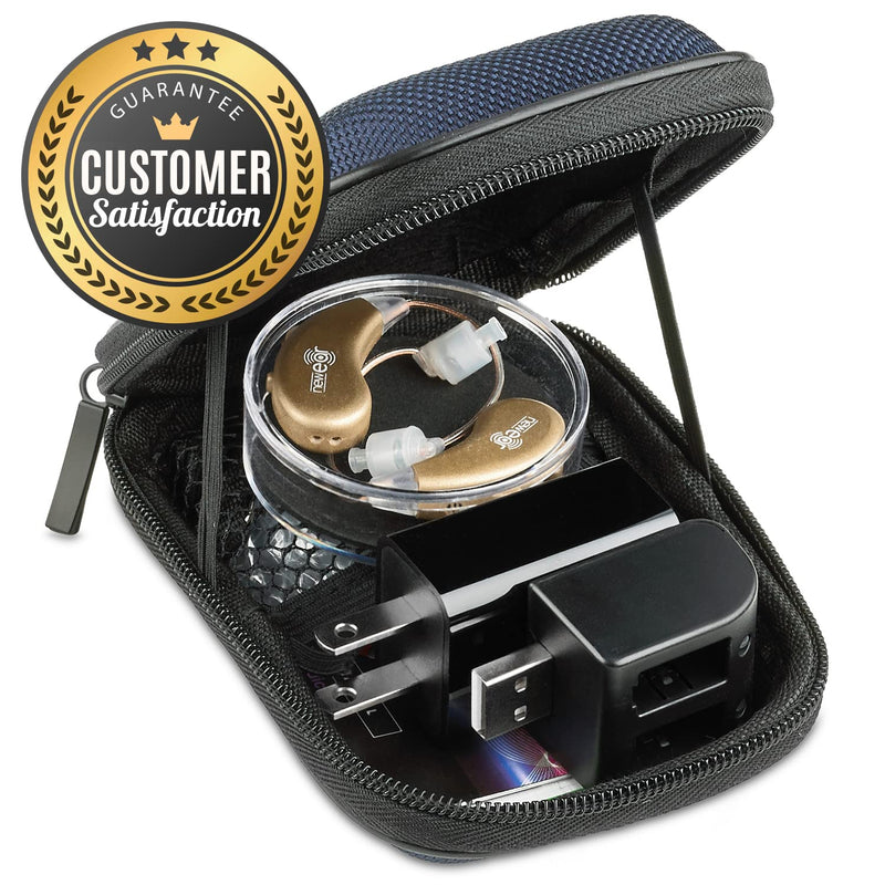 Digital Hearing Amplifiers - Rechargeable BTE Personal Sound Amplifier Pair with USB Dock - Premium Gold Behind The Ear Sound Amplification - by NewEar