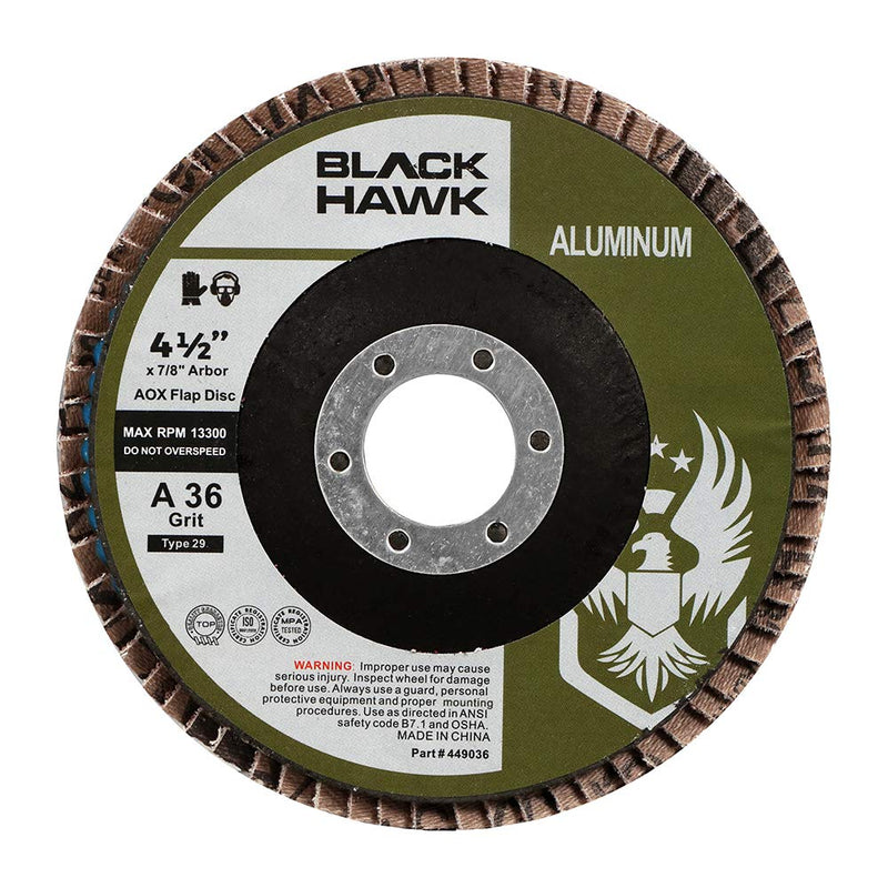 BHA Calcium Coated Flap Discs for Aluminum Type 27, 4.5" x 7/8" - 5 Pack (36 Grit) 36 Grit