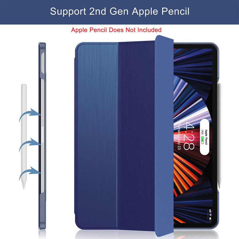 Soke New iPad Pro 12.9 Case 2021(5th Generation) - [Slim Trifold Stand + 2nd Gen Apple Pencil Charging + Smart Auto Wake/Sleep],Premium Protective Hard PC Back Cover for iPad Pro 12.9 inch(Navy) Navy