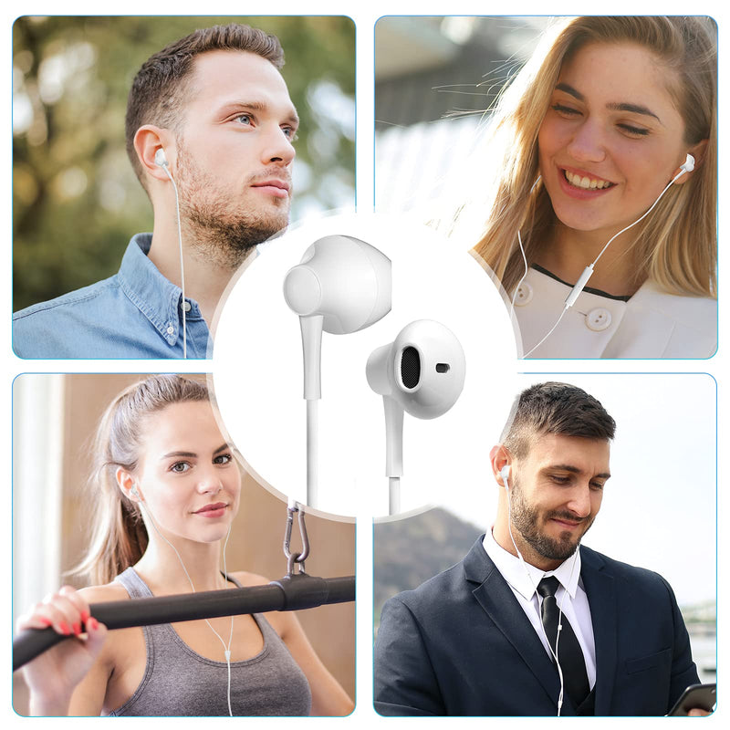 Wired Earbuds 4 Pack, Earbuds Earphones with Microphone, Earbuds Wired Stereo in-Ear Headphones Bass Earbuds, Compatible with iPhone and Android Smartphones, iPad MP3, Fits All 3.5mm Interface Devices White