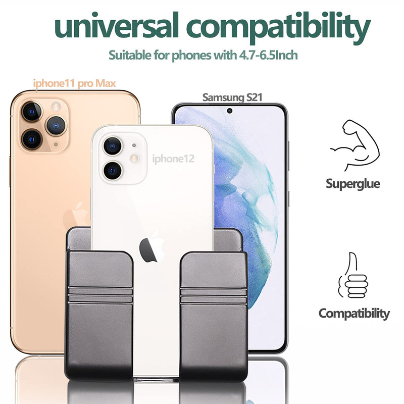 Wall Mount Phone Holder, Phone Stand with Data Cable Receiving Hole.Multi Purpose Phone Charging Dock with Adhesive.Phone Holder for Shower/Charging Compatible with iPhone and Android（White）
