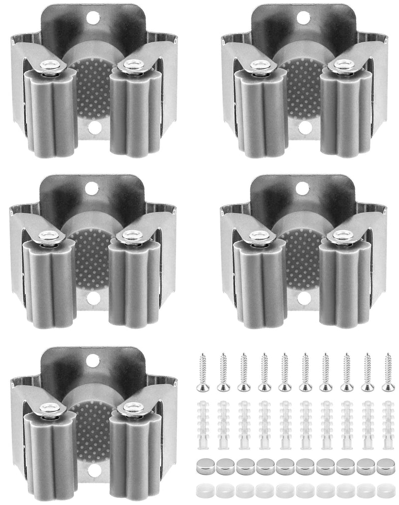 QWORK® Pack of 5 broom holder, stainless steel tool holder, garden tool hanging, for bathroom, kitchen, office, closet, garden, garage 5 pieces