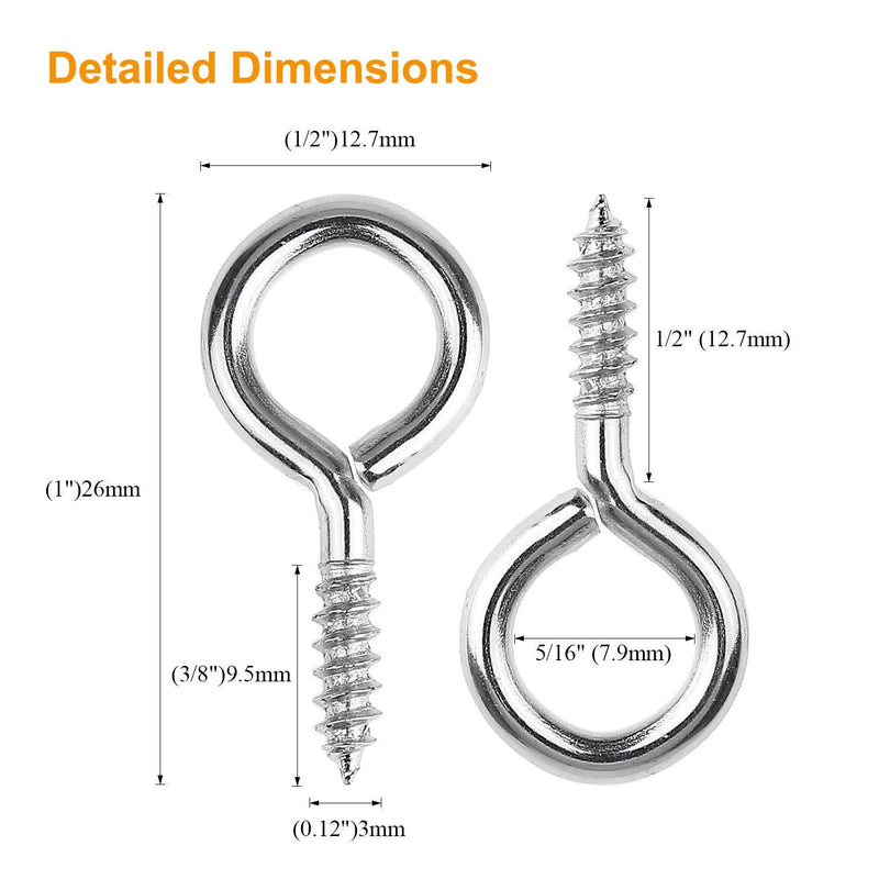 Powlankou 160 Pieces 1 inch Screw Eyes, Nickel Plated Steel Screw Eyes, Self Tapping Screw Hooks, Metal Eye Hooks, Eyelet Screws