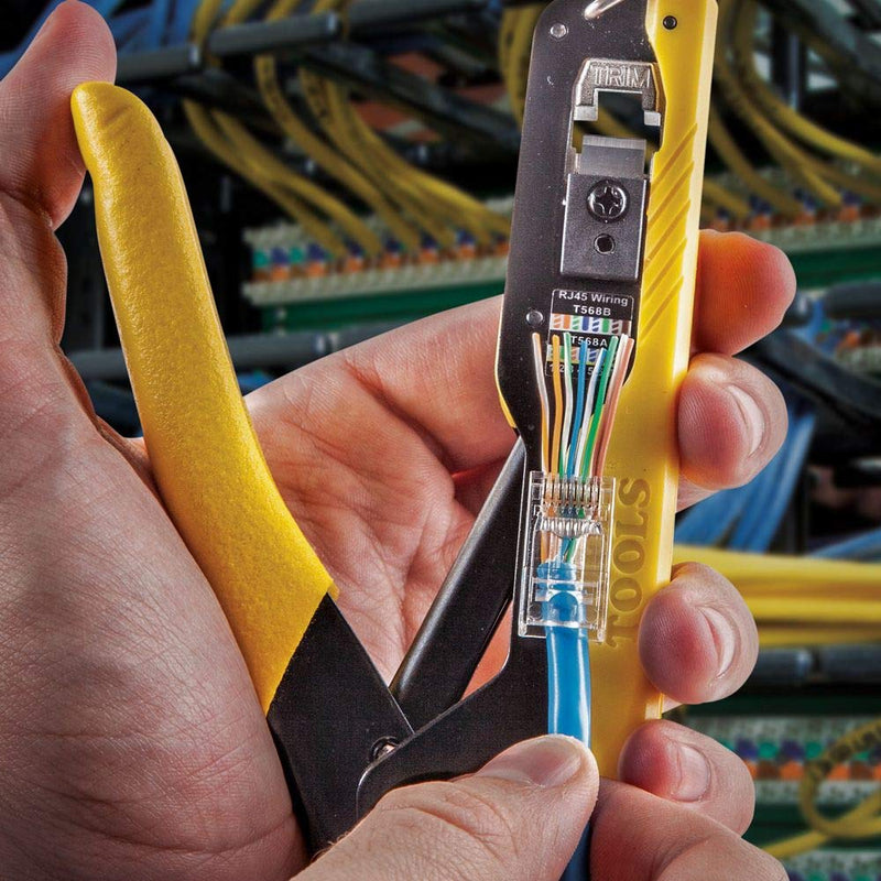 Klein Tools 80017 Data Cable Crimper and Modular Data Plug CAT6 50-Pack Tool Kit, Pass-Thru Installation Tool Kit, 2-Piece Crimper + 50 RJ45 Plugs