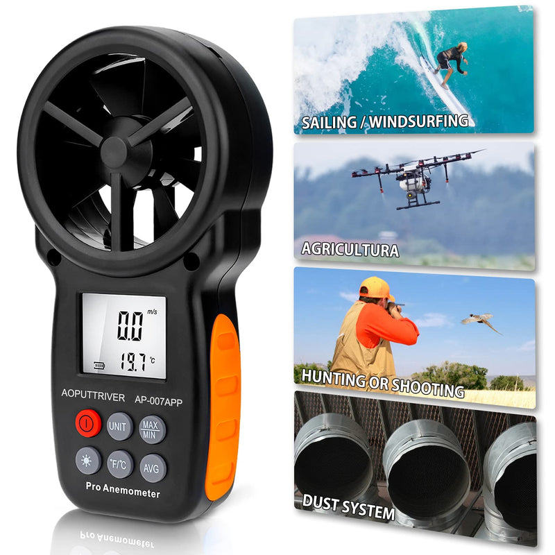 AOPUTTRIVER Bluetooth Anemometer AP-007APP Handheld Anemometer Wind Speed Meter Measuring Wind Speed/Temperature with Backlit and Max/Min/AVG for Shooting, Sailling, Flying, Climbing, HVAC