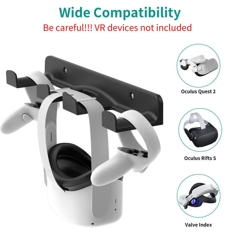 HomeMount VR Wall Mount Storage Stand Hook-for Meta/Oculus Quest 2/Quest/ Rift/ Rift S/ Valve Index/ HTC Vive/ HP Reverb G2/ Playstation VR Headsets, Gaming Controller Hanger Space Saving（Black） Black