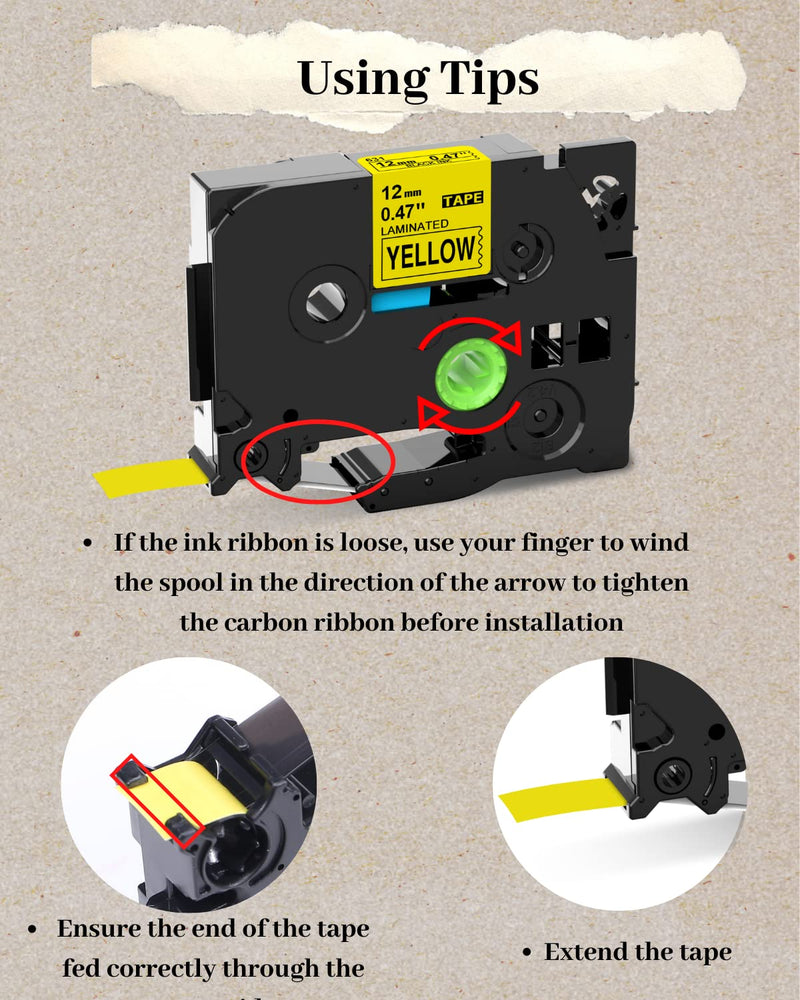 Compatible Yellow Label Tape Replace for Brother TZe-631 TZe631 TZ Tape 12mm 0.47 Inch Laminated, Black on Yellow, Work with Brother P-Touch Label Maker PTD600VP PTD210 PTH110 PTD220 PTD400AD, 4-Pack